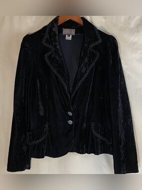 Jeannie Nitro Black Crushed Velvet Blazer Jacket  2 Buttons Y2K Size Large